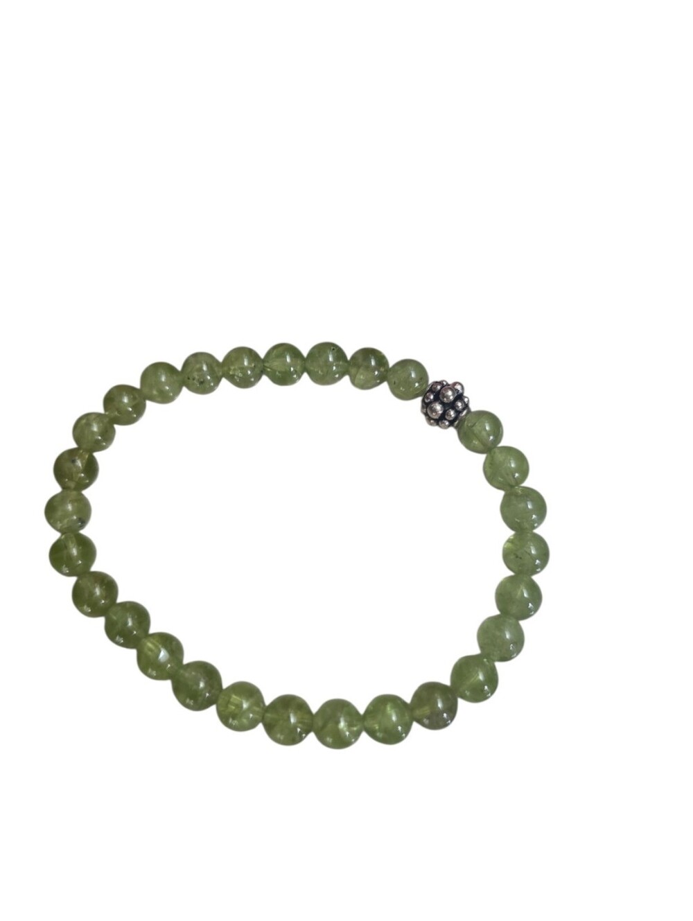 Natural Peridot 5.5mm Gemstone Stretch Bracelet Sterling Silver Accent Dainty